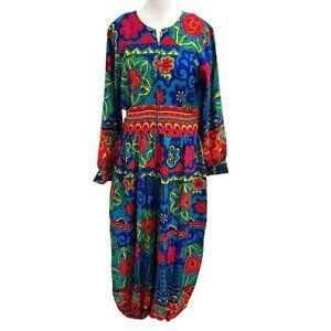 Vintage Barkcloth Psychedelic Colorful Floral Harem Leg Jumpsuit sz Medium/Large